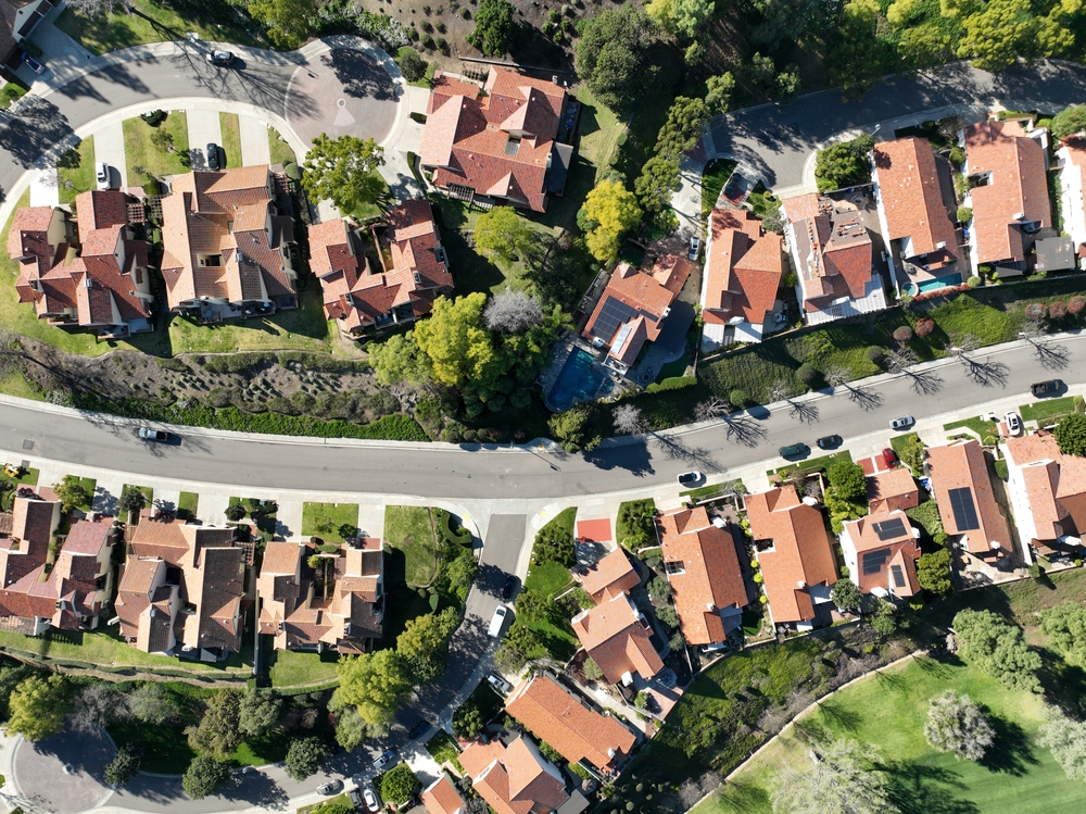 aerial view, neighborhood, houses