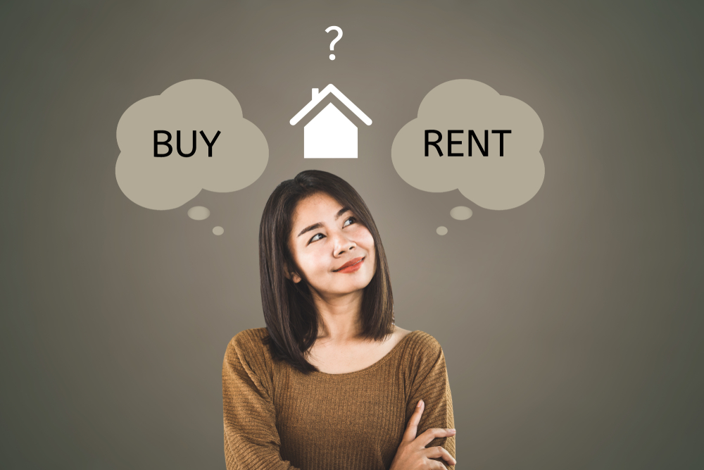 buy vs rent home, woman thinking
