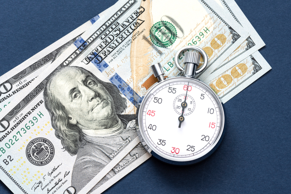 fast cash, hundred dollar bills, stopwatch